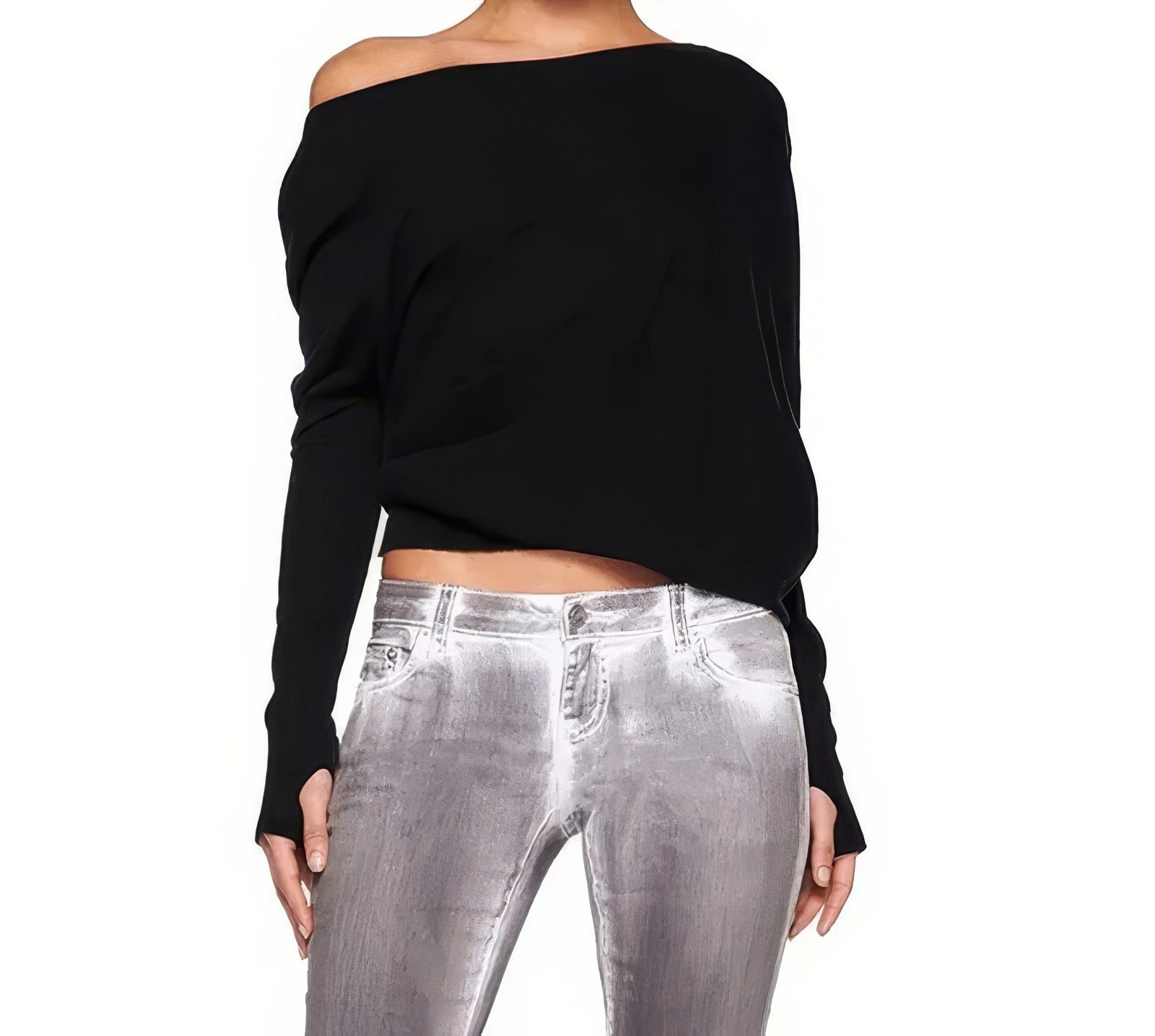 Schwarzes Off-Shoulder-Top mit Daumenlöchern