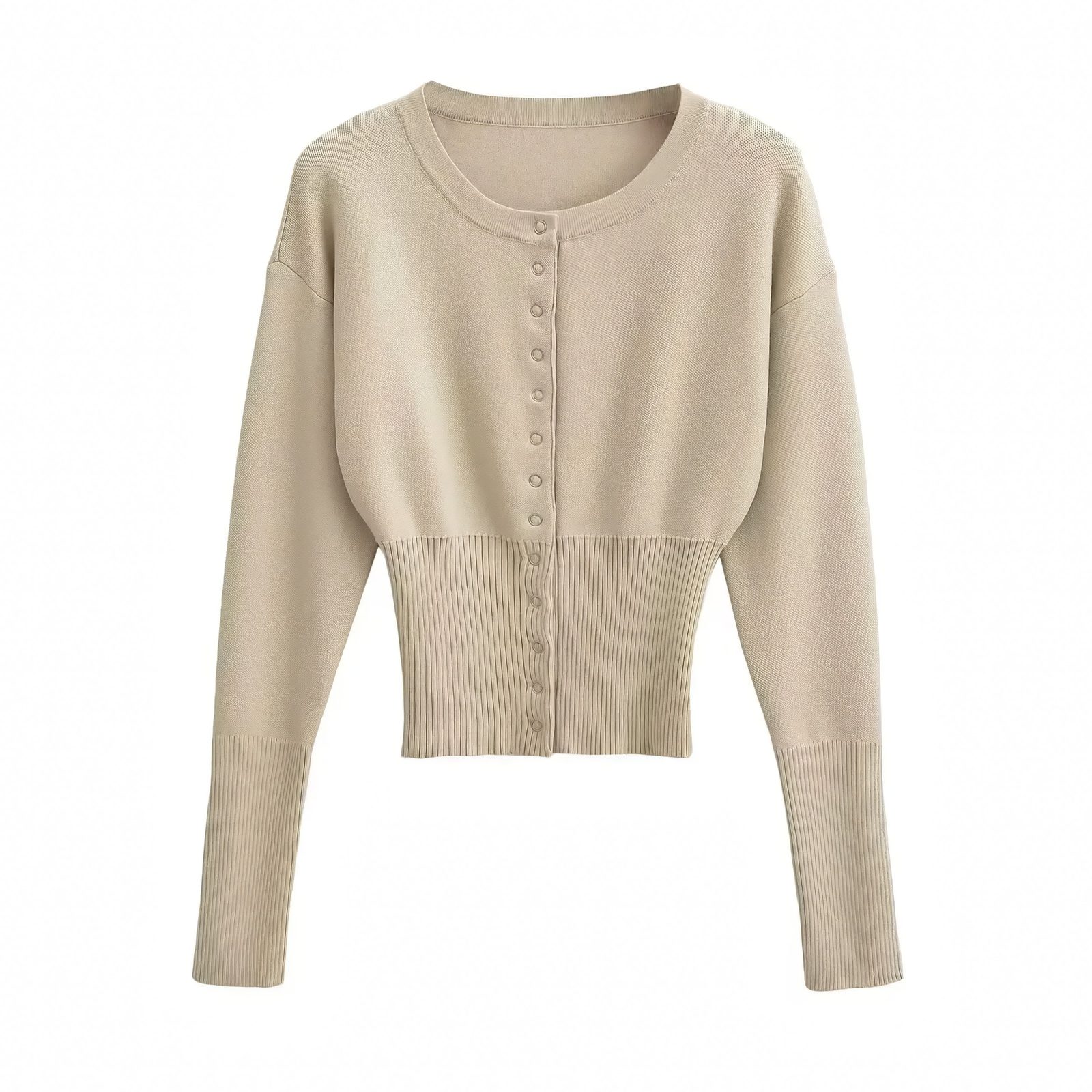 Beige Strickjacke mit Druckknopfleiste
